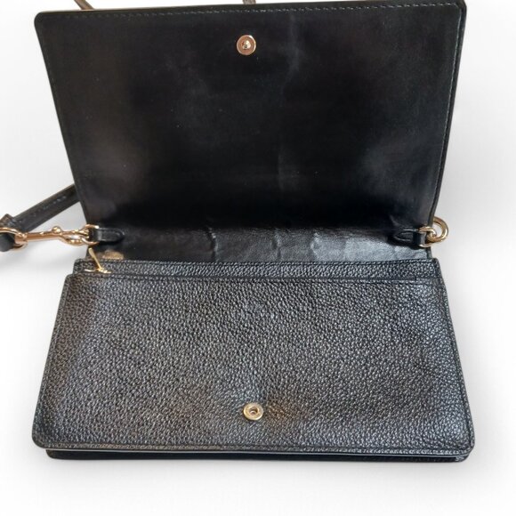 Coach Black Pebbled Leather Fold Over Wallet 3 way Clutch/ Crossbody - Picture 4 of 12